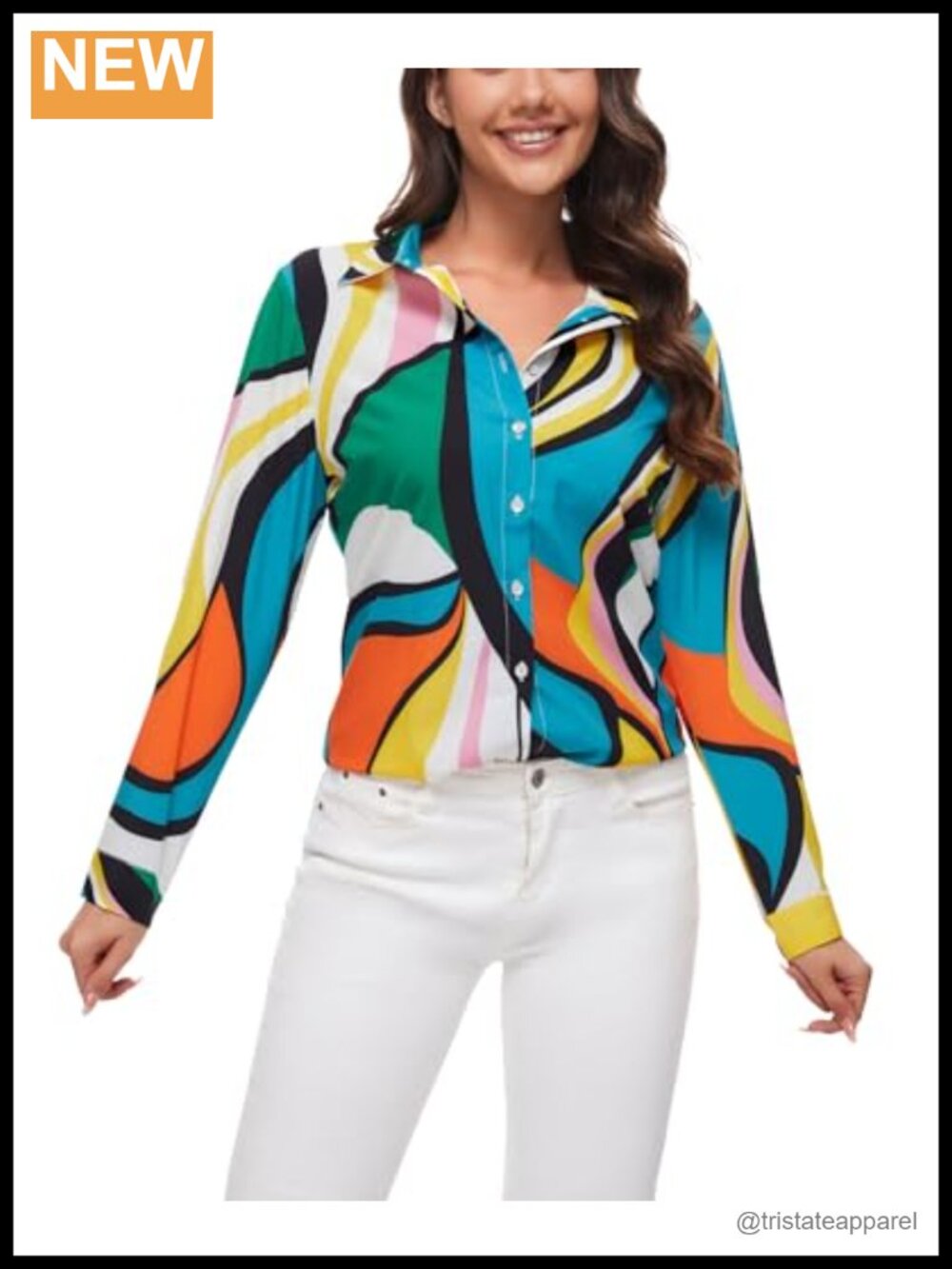 Women's Floral Print Long Sleeve Button Down Shirt Blouse Polyester